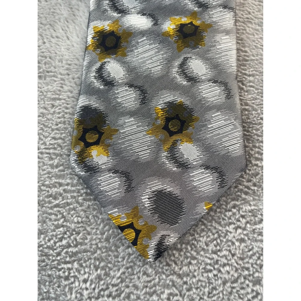 RSM Rochester Special Man‎ Tie, Gray Yellow Circle Floral, 100% Silk Necktie